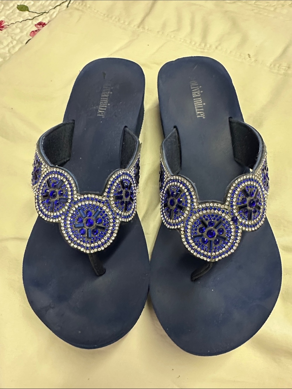 Olivia Miller Royal Blue Jeweled Thong Sandals